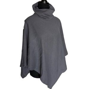 Grey Funnel Neck Poncho Thick Jersey Knit Asymmetrical